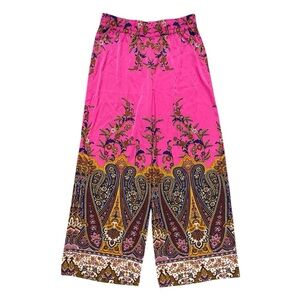 RACHEL ZOE Hot Pink Paisley Silky Wide Leg Pants Medium